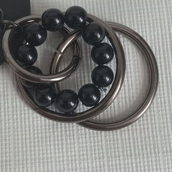 Black & Gunmetal Gray Metal Beaded Interlocked Multiple Hoops Dangle Earrings - Picture 7 of 8